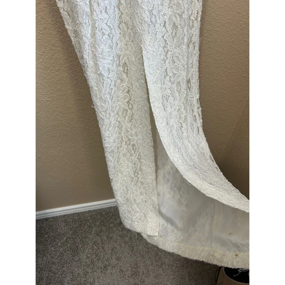 Vintage 90s Cache Ever After Ivory Lace Sequin Maxi Gown Dress Womens 6 Ivory - Picture 16 of 16